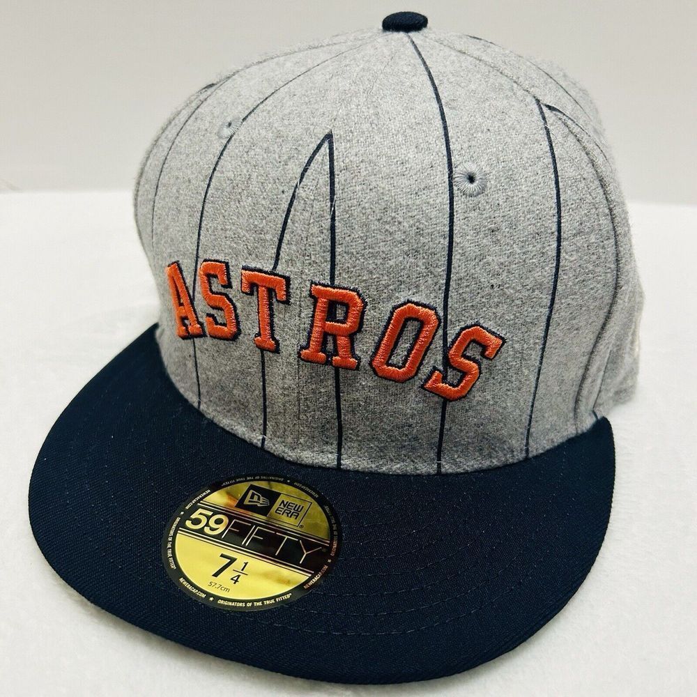 New Era Houston Astros Pinstripe Script 59FIFTY Fitted Hat Cap Gray Blue 7 1/4